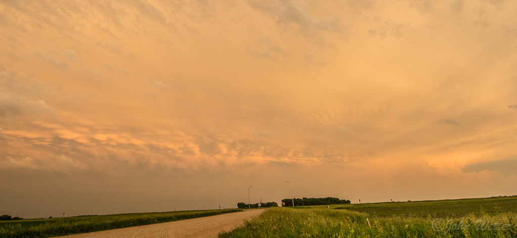 Updraft, anvil and mammatus at sunset near Windom, MN.